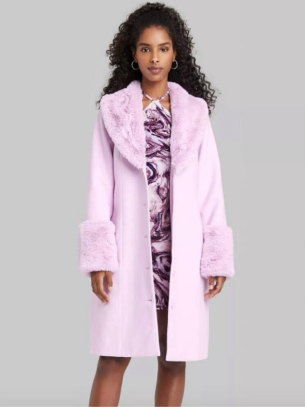 Lavender Faux-Fur Trim Coat - Women's Winter Outerwear